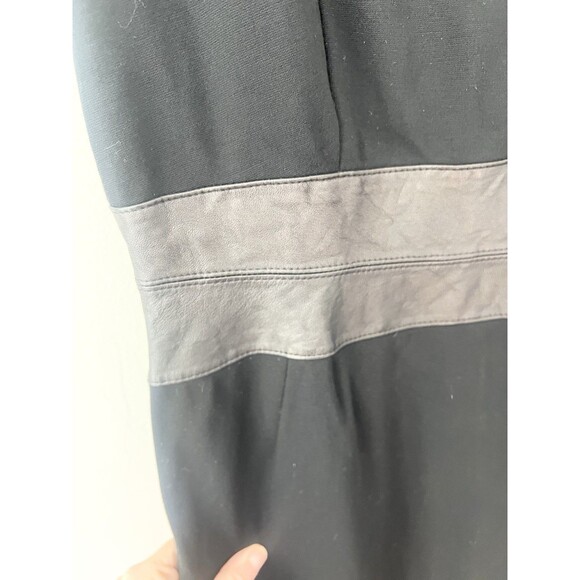 Lafayette 148 New York Black Sheath Wool Leather Dress Zip Back Leather Waist 8 - Picture 3 of 7